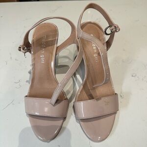 Steve Madden tan and cream strappy sandals with clear heel